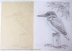 日本画の下絵転写の様子